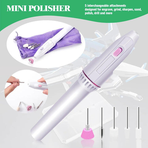 Mini polisher with interchangeable attachments for the Gundam Hobby Modeling Tool Kit 28Pcs For Builders And Hobbyists.