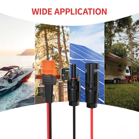 Heavy Duty Solar Extension Cable To Xt60I Plug 10 Awg 2 Foot Solid Tinned Copper Wire With Rugged Nylon Sheath showcased in various outdoor settings.