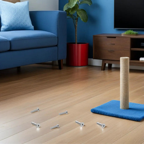 Beefy 20 Pack M8x35 Hex Socket Cap Screws on floor near cat tree with red plant pot in background