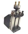 Vertical Milling Slide For Small Bench Lathes Mounted On Cast Iron Z Type Angle Plate with adjustable vise jaws and brass gibs.