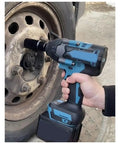Heavy Duty Cordless Impact Wrench With Brushless Motor For Car Tire Changes And Truck Maintenance in action on a car wheel.