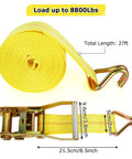 4 Pack 2 Inch Ratchet Straps 27 Ft Heavy Duty Tie Down Set With Double J Hooks 10000 Lbs Break Strength detail view