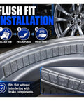 One Sixth Oz Adhesive Wheel Weights, Low Profile Sticky Tire Balancers For Cars Trucks SUVs And Cycles, Heavy Duty Iron 24 Pack showing flush fit installation steps.
