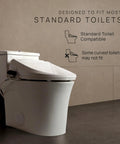 Slick Smart Bidet Toilet Seat With Heated Seat And Warm Water Spray Plus Air Dryer Remote Control, side view on standard toilet.