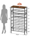 8-Tier Tall Shoe Rack Organizer For Entryway And Closet, Fits 24-32 Pairs, Heavy-Duty Metal Frame With Wood Top Shelf, Rustic Brown Finish