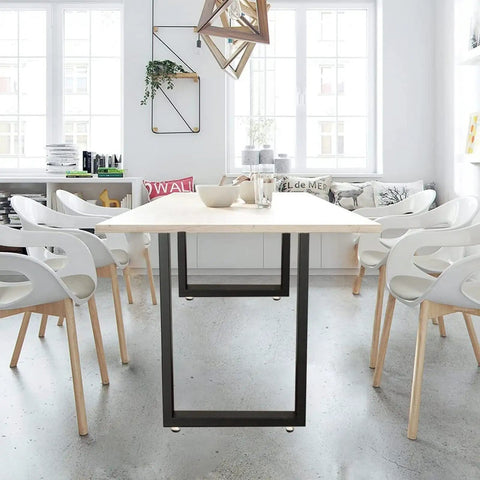 Top Shelf Industrial Steel Table Legs Two Pack Hella Heavy Duty Metal Furniture Base with light wood tabletop in modern setting.