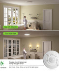 Ceiling Motion Sensor Light Switch With 360 Degree Occupancy Sensor in a laundry room, showing day and night automatic lighting control.