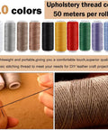10 colorful spools of upholstery thread cord, 50 meters each, for DIY leather craft projects.