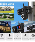 Knockout Quality Outdoors Wireless Security Cam Featuring Sharp AI Human Detection And Crisp 720P HD Video with triple lens design.