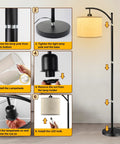 Assembly steps for Three Head Arc Floor Lamp With Adjustable Arms Modern Farmhouse LED Standing Lamp With Hanging Drum Shades 79 Inch Tall E26 Base.