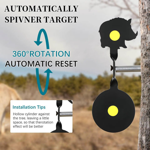 2 Pack Auto Reset Spinner Shooting Targets Built Tough From Heavy Duty Steel, showing automatic reset feature on tree