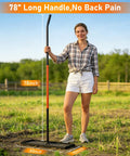 Person holding Stainless Steel Leveling Rake With 78 Inch Adjustable Handle, 30x10 Inch Leveling Tool, Bright Orange, in garden