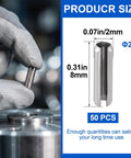 Close-up of stainless steel slotted spring pin, part of 50 Pack Slotted Spring Pins Made From Rock Solid 304 Stainless Steel Sized At 5 64 X 5 16 Inch With A Slick Silver Finish Top Shelf Garage Hardware For Heavy Duty Machinery Setup Guaranteed To Nail The Fit Every Time.