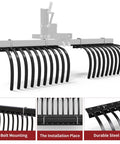 Rugged Landscape Rake Implement For ATV And UTV Debris Removal, adjustable width, durable steel construction, U-bolt mounting, heavy-duty design