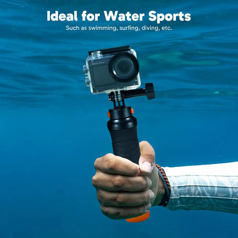 Brave 4 Pro Action Camera Bundle With Waterproof Floating Grip shown underwater.