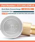 Close-up of Brass RV Vacuum Breaker Check Valve For Camper Trailer Flusher One Half Inch DN Backflow Prevention