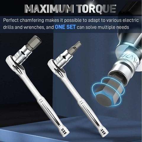 Tough As Nails Heavy Duty 32 Piece Hex Bit Socket Set With S2 Alloy Steel and Heat Treated Chrome Vanadium showing maximum torque capability.