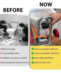 Portable Toilet Installation Lift Jack And Foldable Dolly for Easy Toilet Moving shown in use with before and after comparison