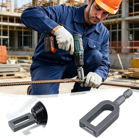 Man using Heavy Duty Wire Twisting Tool With Standard Hex Shank to bind wire on a construction site.
