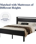 Built Like A Tank Queen Size Bed Frame Featuring Heavy Duty Steel Slats Black Oak Rustic Headboard Footboard 800 Pound Capacity Zero Squeak Platform Base, shown with mattress recommendations.