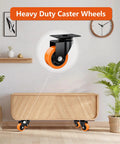 3 Inch Heavy Duty Caster Wheels Set Of 4 In Orange Polyurethane Under Furniture, Swivel Top Plate Castors, Indoor Use