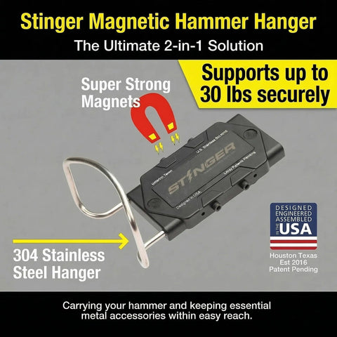 Heavy Duty Magnetic Tool Belt Holster With Hammer Loop Belt Clip with super strong magnets, supports up to 30 lbs, USA made.
