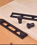 Woodworking Planing Stop Set Of 12 Pro Grade Durable Aluminum Alloy Clamps on wood board, visible 19mm size and non-slip pads