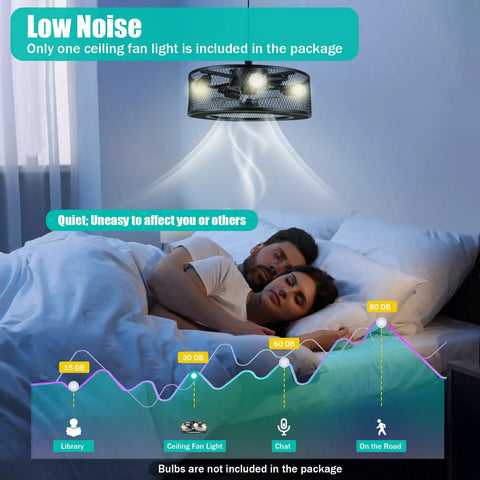 Ceiling Fan Light 18 Inch 3-Setting 40W Modern Mount for Living Room illuminating a couple sleeping peacefully.