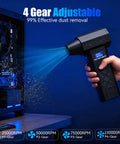 Three In One Electric Air Duster with Four Gear Adjustable Powerful Handheld Blower cleaning a computer case.