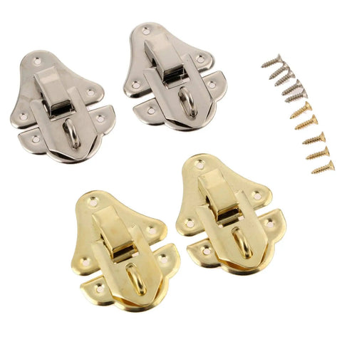 Two Pack Antique Silver And Gold Key Hasp Lock Set For Jewelry Boxes And Small Chests Toggle Latch Hardware 48x35mm