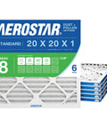20x20x1 MERV 8 Air Filter Six Pack with Actual Size 19.75 x 19.75 x 0.75 Inches, package and individual filter image
