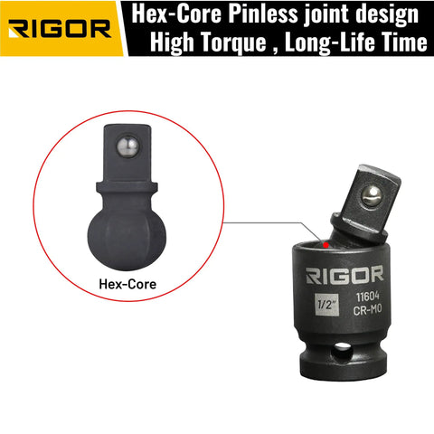 Three Piece Universal Joint Socket Adapter Set For Auto Repairs showing impact grade hex-core design detail