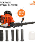 Backpack Gas Powered Leaf Blower With 52cc 550 CFM 3HP Two Stroke Engine Air Cooled Lightweight 13.6 Lb Grass Lawn Blower