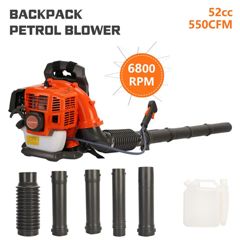 Backpack Gas Powered Leaf Blower With 52cc 550 CFM 3HP Two Stroke Engine Air Cooled Lightweight 13.6 Lb Grass Lawn Blower