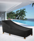 Heavy Duty Waterproof Patio Chaise Lounge Cover For Outdoor Furniture Fits 78L X 34W X 32H Inches Black by poolside