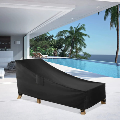 Heavy Duty Waterproof Patio Chaise Lounge Cover For Outdoor Furniture Fits 78L X 34W X 32H Inches Black by poolside