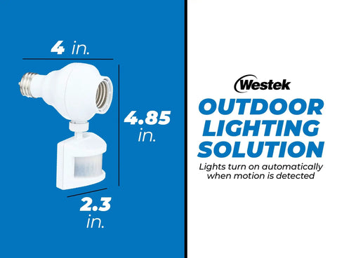 Outdoor Motion Activated Light Control Socket Two Pack, Auto On When Motion Is Detected, Auto Off After 10 Minutes, Works With LED CFL Halogen Incandescent Up To 150W, Weatherproof Plug In Sensor Lights, 4.85 in
