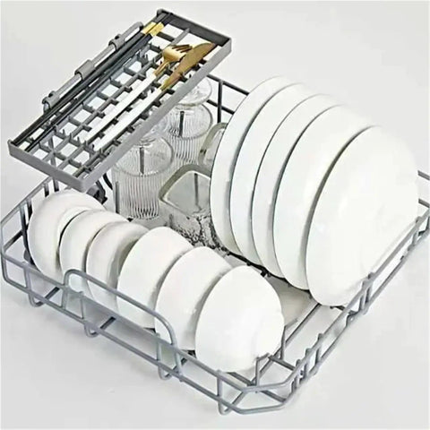 Ultra Compact Countertop Dishwasher That Knocks Out Greasy Pans And Saves Precious Counter Real Estate Quick Wash Cycle with clean plates and utensils.