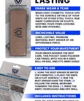Rust Eraser For Knife Care And Tool Maintenance Quick Polish packaging with instructions and benefits highlighted on the package.