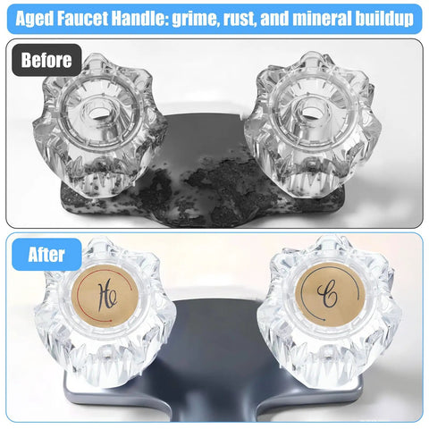 Before and after of Two Pack Clear Acrylic Faucet Handles Replacement Kit For Tub And Shower Knobs showing old and new install