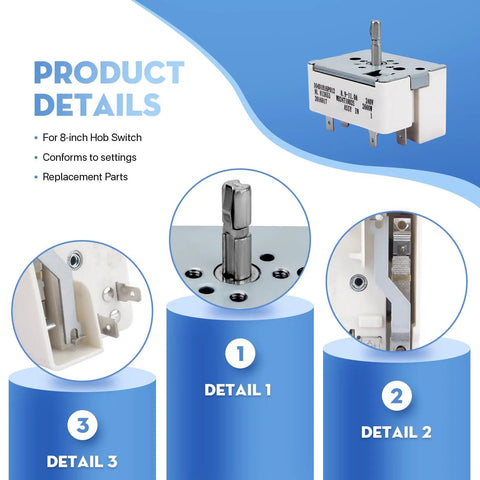 8 Inch Electric Range Burner Infinite Control Switch Replacement details with installation diagram