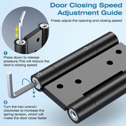 Ranbo 4-inch heavy-duty double-spring hinge, black finish, 304 stainless steel, tension-adjustable with hex wrench
