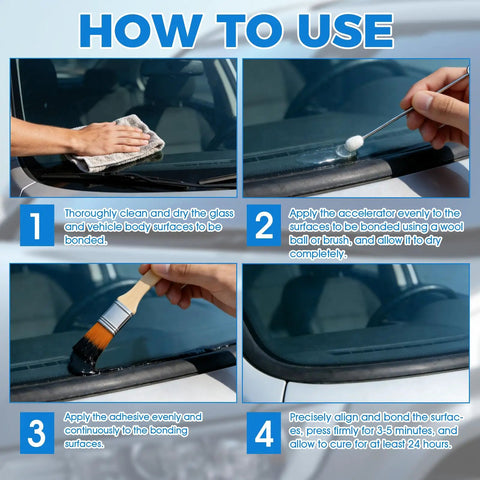 How to use steps for Polyurethane Windshield Adhesive and Primer Kit for Quick Curing Weather Resistant Bonding on Auto Glass