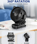 Portable Clip On Fan For Desk And Stroller, USB Rechargeable Mini Table Fan With 360 Degree Rotation, 3 Speeds on white surface