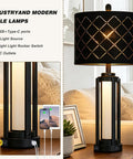 Dope 28 Inch Tall Modern Table Lamps Set Of 2 For Living Room And Bedroom Black Industrial Metal Frame With Warm Glow Night Light Easy Lampshade Assembly USB A And Type C Charging Ports, black table lamp with USB-C ports and night light