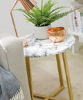Side table with Marble White Self Adhesive Film Roll For Walls Cabinets And Furniture Peel And Stick DIY Home Decor Transform Surfaces Quickly 17 By 78 Inch Roll Ideal For DIY Projects And Quick Room Updates covered top, lamp, and plant decor