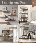 Rustic Wood Floating Wall Shelves Set Of Four Corner Shelves in bathroom and living room storage setup with decor and essentials.