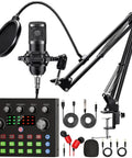 All In One Podcast Setup Bundle With Studio Grade Microphone And Voice Changer, Plug And Play Live Sound Card Interface