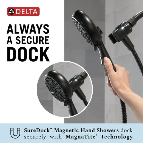 Six Spray SureDock Magnetic Shower Head With Handheld Spray Chrome Finish Shower Head And Hose MagnaTite Docking For Boss Water Pressure And Full Body Massage Modes