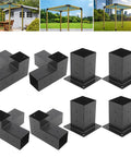 Super Sturdy Steel Bracket Kit For DIY Elevated Wood Stands Featuring Rustproof Coating Eight Piece Hardware Set viewed from above, showcasing eight durable black steel brackets.